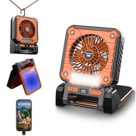 VOHIVI Solar Powered Rechargeable Fan with Light - 3 Speed Portable Hanger Camping Fan, Power Outage for Home and Kitchen Emergency, Outdoor Tent Fan for Picnic, BBQ and Travel