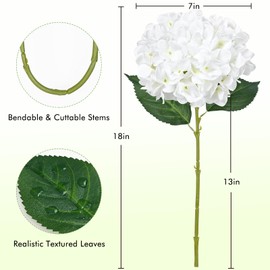 BLEUM CADE 8 Pcs White Hydrangea Artificial Flowers with Stems, 18In Large Fake White Flowers, Faux Hydrangea Flower for Home Decor Spring Wedding Table Centerpieces Decoration