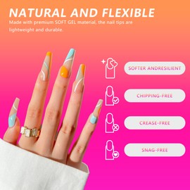 VINCAOR Medium Coffin Nail Tips - 504Pcs 12 Sizes, Medium Coffin Gel x Nail Tips Pre-building & Pre-etched Thicker Strength Acrylic Fake Nails Full Cover Extension Nail Manicure Salon Home DIY