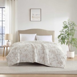 Laura Ashley - Full Heated Blanket, Ultra-Soft Plush Throw Blanket with Sherpa Reverse, Medium Weight Bedding with 10 Heat Settings & Auto Shut-Off (Wistful Blooms Beige)