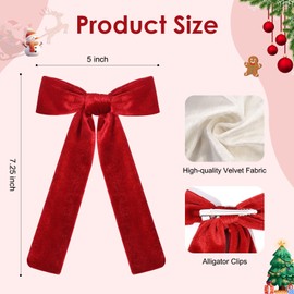 CEELGON 3 PCS Long Tail Velvet Hair Bows Hair Bow Set for Toddler Girls Long Ponytail Knot Bows Alligator Clip Hair Accessories for Girls and Women (Beige, Red, Black)