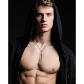 ZENLUNANO Catholic Crucifix Necklace for Men and Women, Antique Silver Gold Cross Necklace with Exquisite Medium Jesus Pendant, 20" Stainless Steel Chain, Christian Jewelry Gift