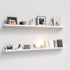 Boswillon 55.1 Inches Long Floating Shelves Wall Mounted, 2 Set Rustic Wall Shelf for Bedroom, Nursery Book Shelf with Lip, Picture Ledge Shelf for Wall Decor Living Room Bathroom Kitchen - White