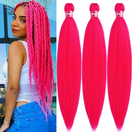 Hot Pink Braiding Hair Pre Stretched Kids Colored Pink Hair Extensions for Braids Hypoallergenic Organic Non Toxic Pre Sectioned Braiding Hair Pink Synthetic Hair Weave Bundles 26 Inch 3 Packs
