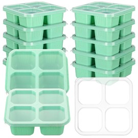 Ziliny 12 Pcs 4 Divided Compartments Snack Containers Bento Wheat Straw Snack Box with Lid Reusable Meal Prep Lunch Box Food Storage Containers for Adults Travel Work (Green)