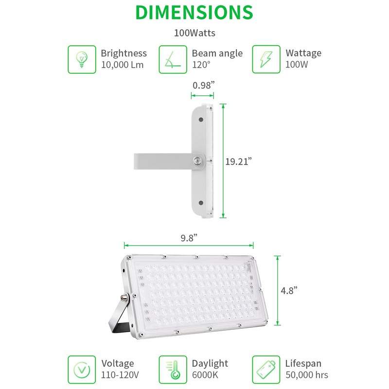 Viugreum 100W LED Flood Light, 8000LM 6000K Daylight White, 500W