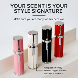 Travalo Milano Perfume Atomizer - Leak-Proof and TSA Approved for Air Travel - Reusable, Airtight, Easy Fill Mini Pump Sprayer - Lightweight, Vegan Leather with Polished Metal Outer Shell - White