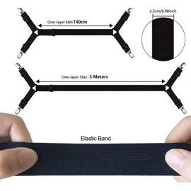 Sheet Suspenders, H HOME-MART 2Pcs Fitted Sheet Bed Sheet Holder Straps - Adjustable Bed Sheet Clips Fasteners Fitted Sheet Straps Crisscross Bed Sheet Clips Elastic Band Fitted Bed Sheet Suspenders