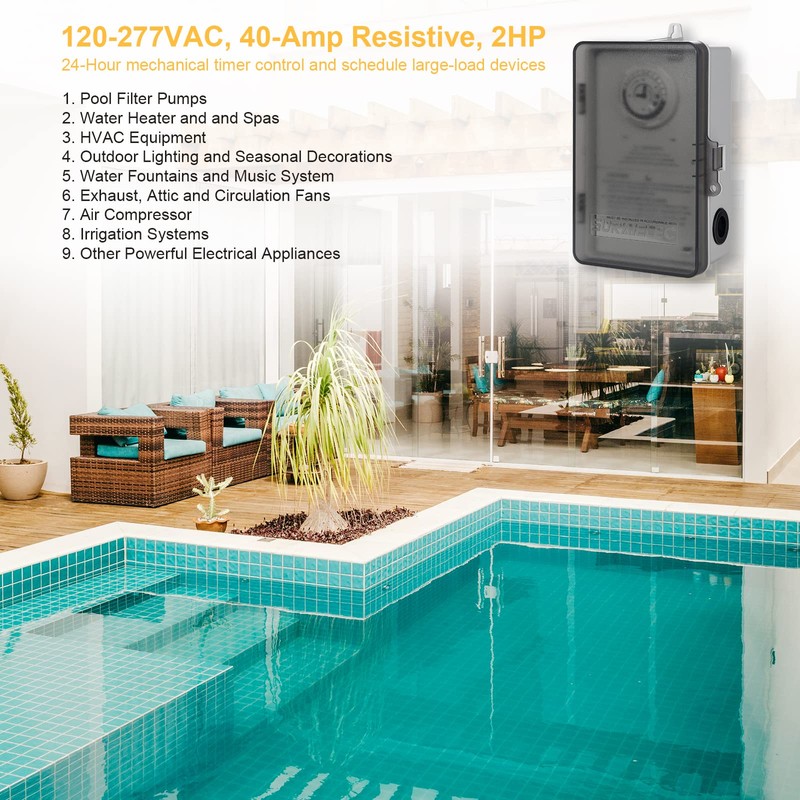 SURAIELEC Pool Timer, 24-Hour Cycle Mechanical Timer Switch, 40 AMP,