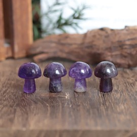 Lovionus89 7Pcs Crystal Mushroom Sculpture Stone Statue Figurine, Hand Carved Gemstone Mushrooms Crafts Healing Chakra Decor, Amethyst