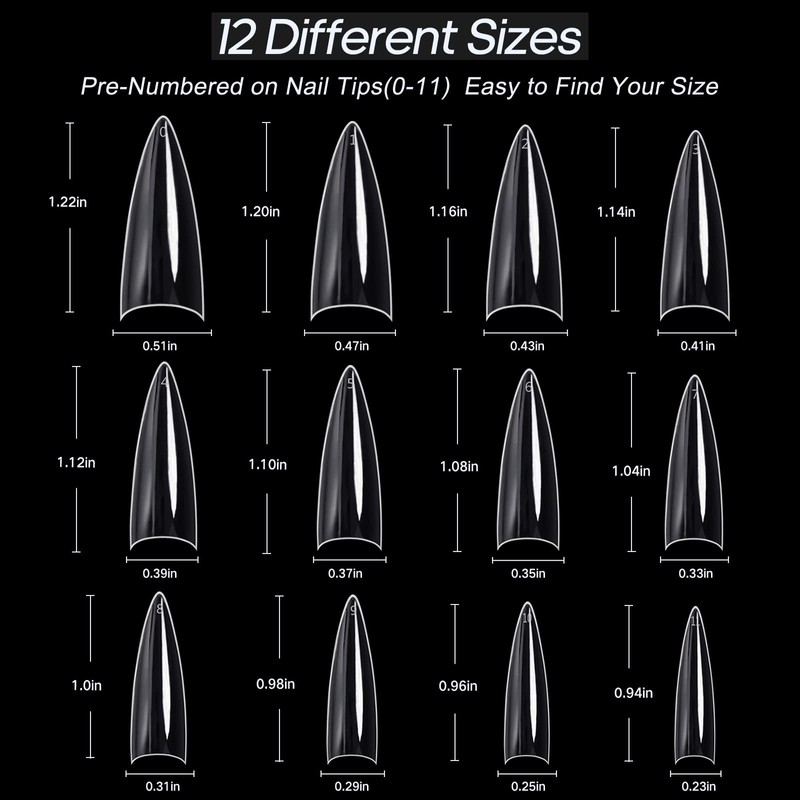 Ranrose 120PCS Short Nail Tips,Short Soft Gel Stiletto Nail Tips