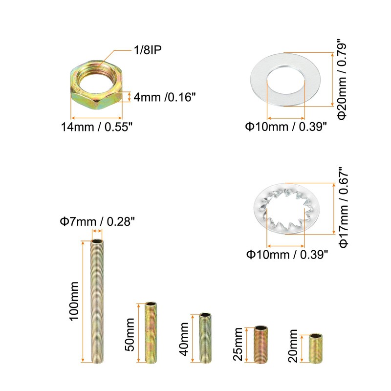 PATIKIL 1/8IP Thread 5 Size Lamp Cable Kit with Lock