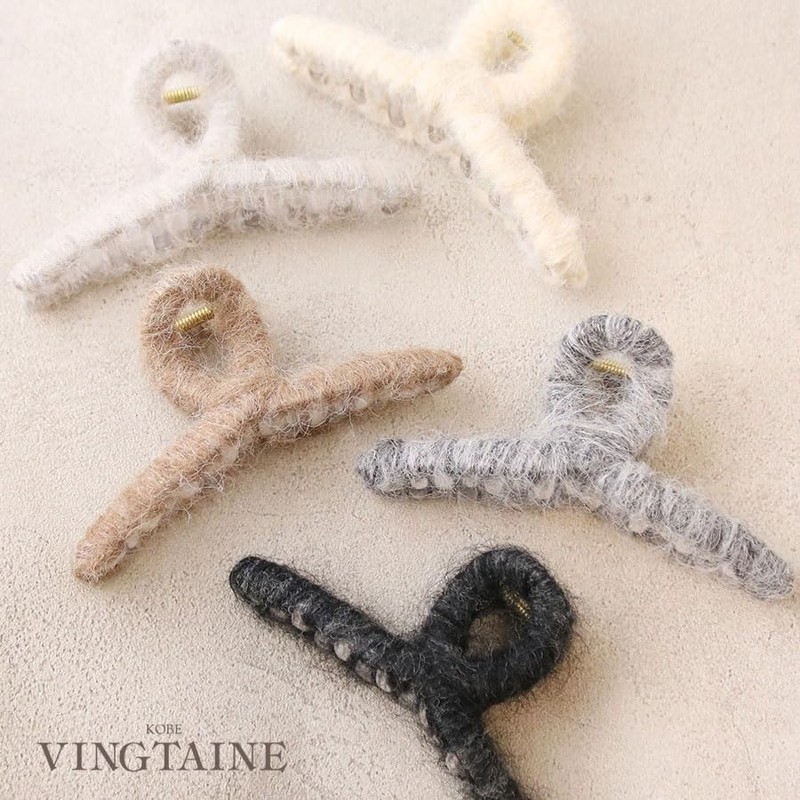 [神戸ヴァンテーヌ] VINGTAINE バンスクリップ モヘア 秋冬 大きめ まとめ髪 ヘアクリップ 大人 H7820-BK-