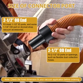 Enhon 2 Pack Hose Adapter 2-1/2 OD To 1-1/2 OD Reducer, Universal Dry Wet Vacuum Cleaner Hose Reducer for Dust Collection, Black