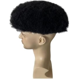 Tupé afro rizado de 20 x 25 cm con base de encaje completo y doble nudo for hombres negros. Prótesis capilar.(1#,12mm)