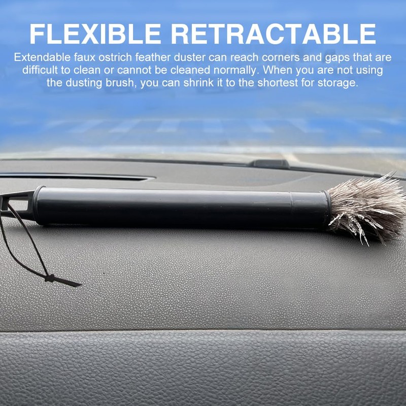 2pcs Feather Duster, Retractable Handle Fluffy and Natural Feather Duster