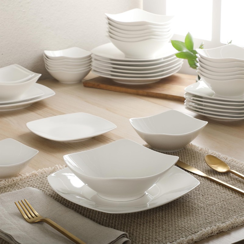 Gibson Home Brentwood 40-Piece Dinnerware Set – Square White Porcelain