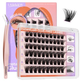 LASHVIEW 72 Pcs Sticky Eyelashes 1 Applicator Easy to Apply 10-16mm Reusable No Damage Eyelashes Reusable N50