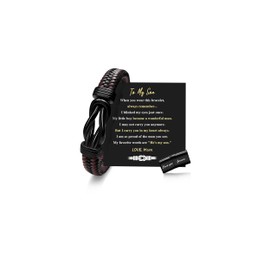 Hoyazvet Gift for Son Infinity Knot Cuff Bracelet for Men Black Braided Leather Forever Linked Together Stainless Steel Engraved with Love You Forever Jewelry 9 Inches Includes Gift Boxes and Cards