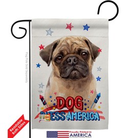 Breeze Decor Patriotic Fawn Pug Garden Flag Pack Dog Puppy Spoiled Paw Canine Fur Pet Nature Farm Animal Creature Vintage Applique House Banner Small Yard Gift Double-Sided, Made in USA