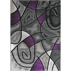 HR HANDCRAFT RUGS Purple/ Grey/ Silver/ Black/ Abstract Area Rug Modern Contemporary Circles - 5x7 Feet