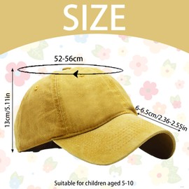 XIEXIESHER Baseball Cap Boys Girls 52-56 cm Adjustable Size Plain Cotton Youth Baseball Cap Suitable for Children or Adults Outdoor Sports Parasol Base Cap, yellow