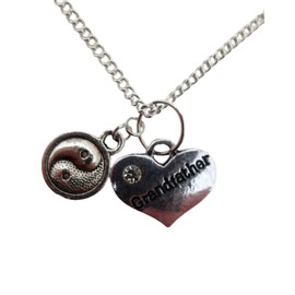 Silver Plated Necklace Grandfather Love Heart Gem Charm Yin Yang