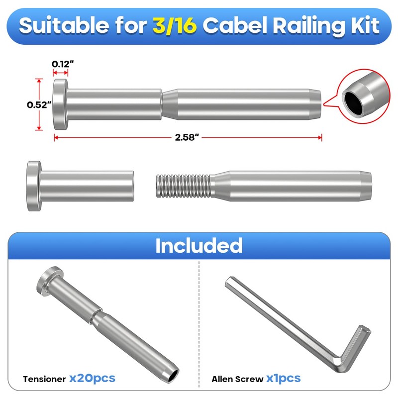 TooTaci 20 Packs 3/16 T316 Stainless Steel Invisible Receiver and