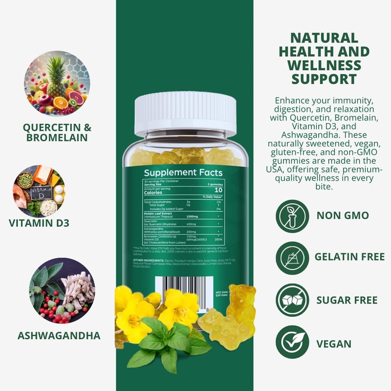 Mullein Gummies for Respiratory Wellness | 1000mg Per Serving |