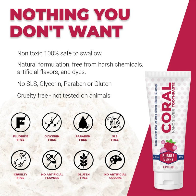 Coral Nano Silver Bubble Berry Kids Toothpaste, Natural Fluoride Free