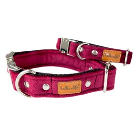 Dog Collar with Bow Tie, Soft Dog Collar with Bow Tie, Velvet Dog Decoration (Cherry, Metal Buckle, XS)