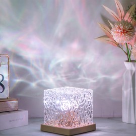 BDUSXYZ Ocean Wave Aurora Projector Lamp - 3D Cube Northern Lights Water Ripple Romantic Ambient Lighting Gradual Rotating Flame Lamp for Relaxation Bedroom Teen Girl Decor