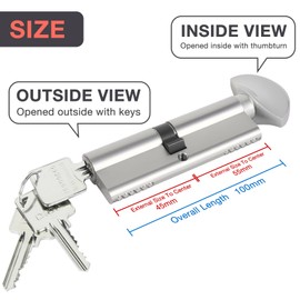 DIDA® 100mm Thumb Turn Euro Cylinder Lock 55T/45 - High Security BS EN 1303:2005 Cylinder Lock with Anti-Pick/Bump/Drill Features, UPVC Suitable, Keys: 3