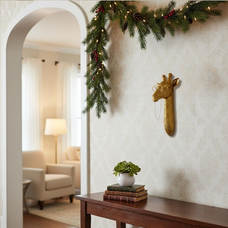 WOPARTY Decorative Gold Giraffe Head Wall Mount with Glasses, Resin