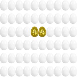 GCQJOQ Easter Eggs Plastic Fillable Easter Eggs Bulk for Easter Theme Party Favor, 60 White Eggs, 2 Gold Eggs