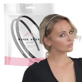 BasicSense 2PCS Diamante Alice Headband Sparkle Shiny Rhinestone Clear & AB Stone Plastic Band Wedding Bridal Accessories for Women Girls, Clear - AB 2 rows