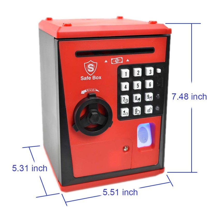 Kids Safe Box with Fingerprint Code, Talking Piggy Bank, ATM