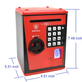 Kids Safe Box with Fingerprint Code, Talking Piggy Bank, ATM Savings Bank for Real Money, Great Toy Gift for Children (red/Black)…