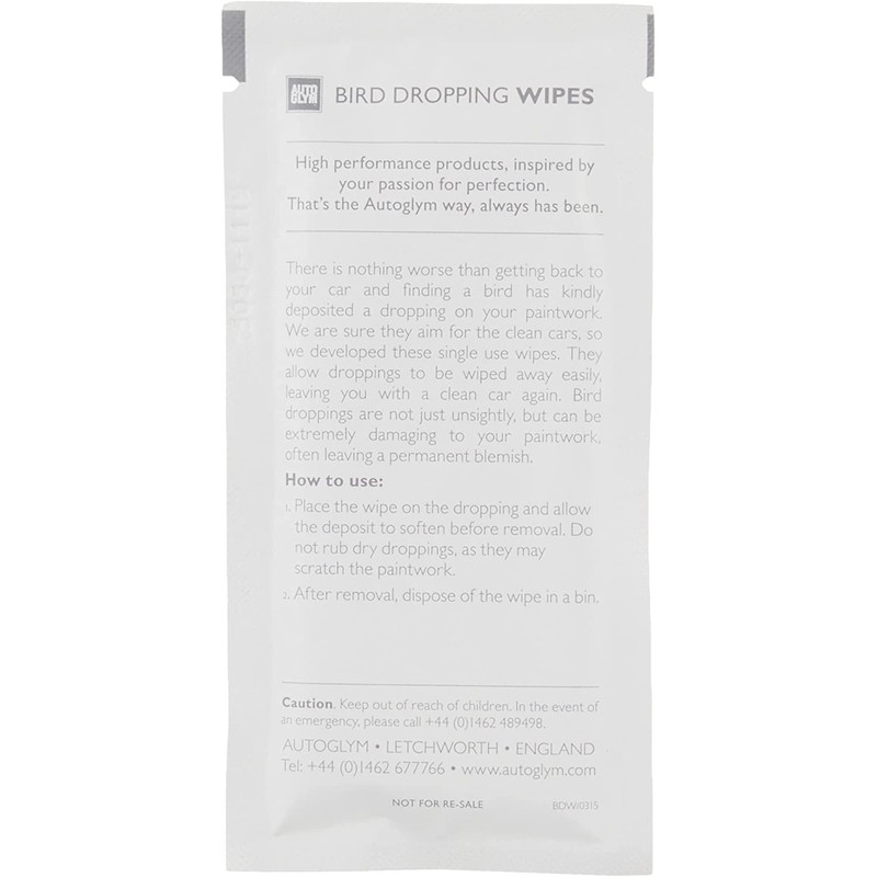 Autoglym Bird Dropping Wipes, x10 - Exterior Car Cleaning Wipes