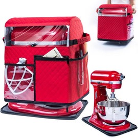 Stand Mixer Cover with Detachable Appliance Sliders Base Compatible with KitchenAid Mixer-Storage Bag for 6/7/8 Quart with Pockets for Kitchen Aid Accessories and Attachments - Color: Red, Size: Fit for 6 - 8 Quart