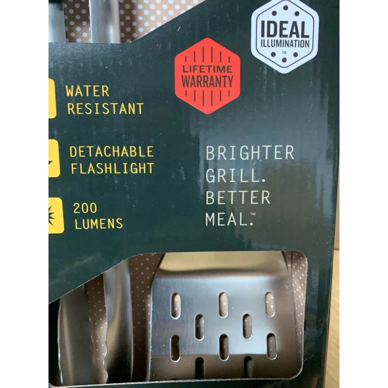 Grillight Spatula and Tong Stainless Steel LED Flashlight Built Grilling