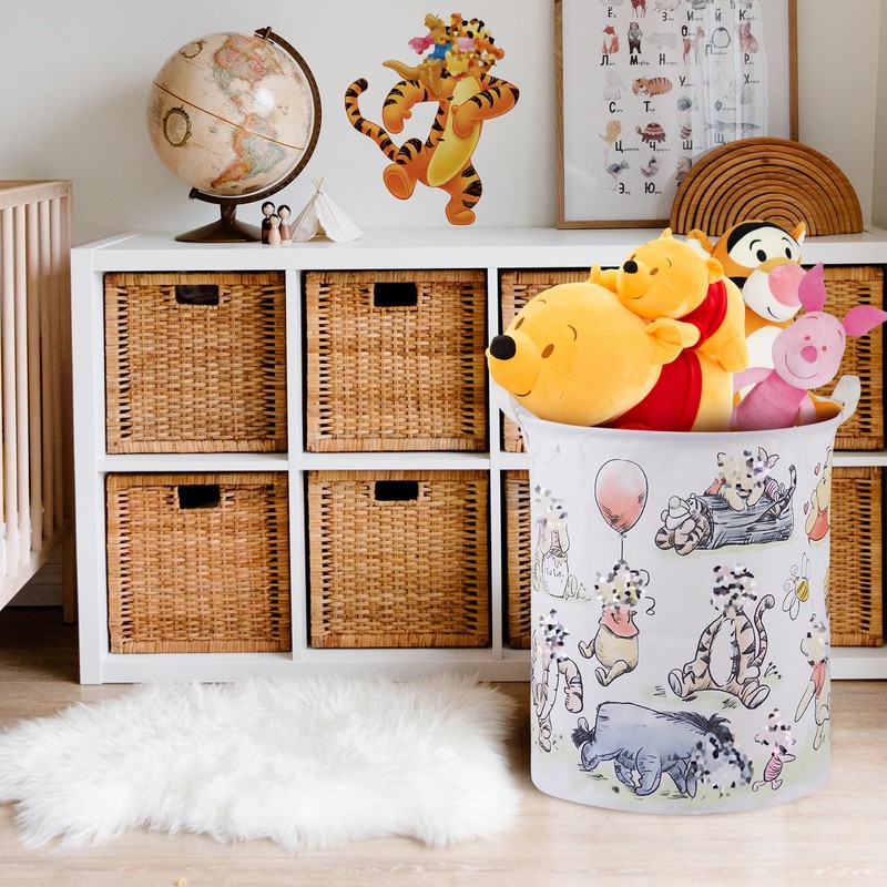 Bear Storage Basket,Nursery Large Hamper Canvas Laundry Basket Foldable With