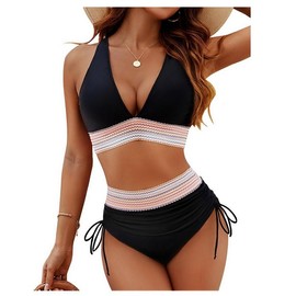 ZC8bdbd Women Two Piece High Waisted Bikini Set Swimsuits Push Up Bathing Suits Black