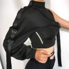 Sup-Coente One Shoulder Shrug Crop Top Long Sleeve Rave Tops