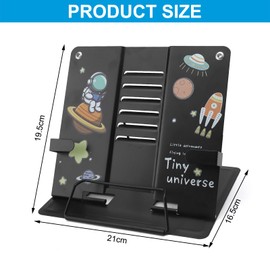 HENGBIRD Reading Stand Children's Book Stand Bookend Metal Foldable Book Holder with Astronauts, Space, Rockets, 6 Levels Portable Adjustable Reading Holder for Study, Work, Reading