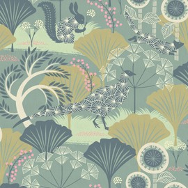 Wudnaye Floral Peel and Stick Wallpaper Vintage Contact Paper for Cabinets 17.7 inch x 118.1 inch Green Removable Wallpaper Self Adhesive Wallpaper Vintage Peacock Wallpaper for Bathroom Decor Vinyl