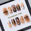 Uñas postizas cuadradas de color marrón medio hechas a mano,