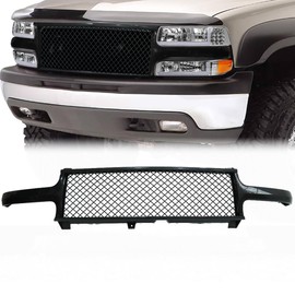 Gloss Black Mesh Front Grille Compatible For 1999-2002 Silverado 1500 2500 3500, ABS Plastic Luxury Sport Mesh Style Front Hood Grills Trim Insert Replacement GM1200490 19131244