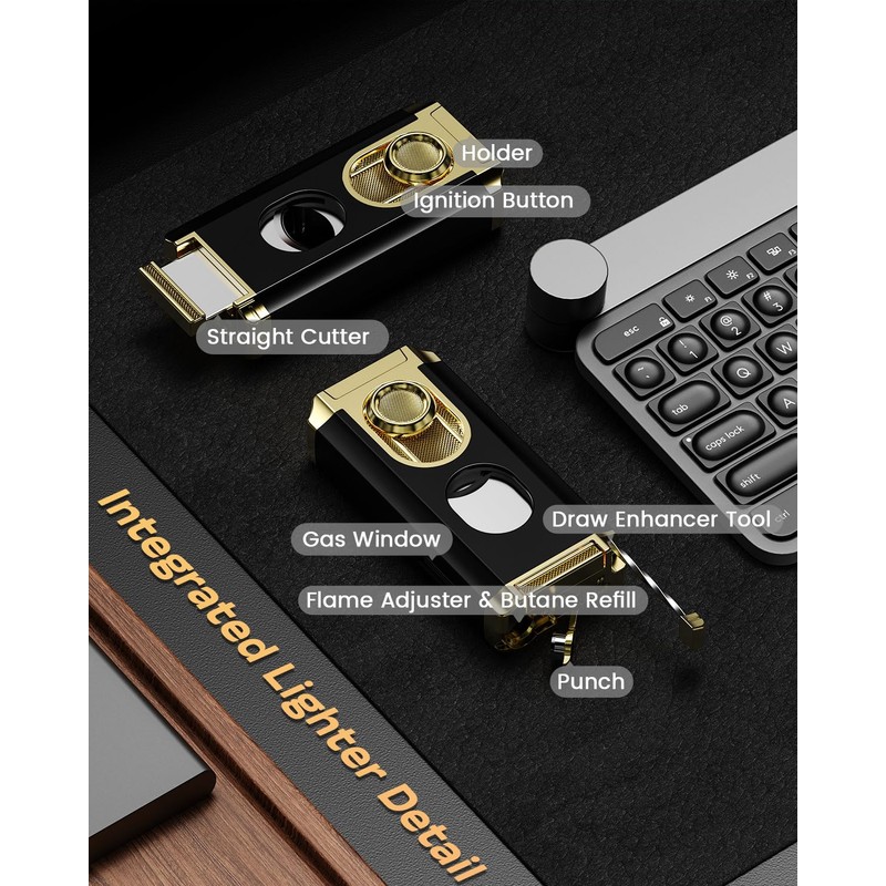 All-in-one Torch Lighter with Straight Sharp Tool, Built-in Punch, Holder,