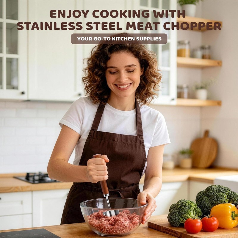 Stainless Steel Meat Chopper Masher, 6 Blade Ground Beef Chopper